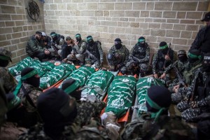 The Hams funeral for the seven killed in the tunnel. (Emad Nassar/Flash90)