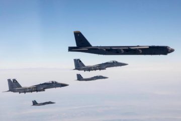 IAF f-15 fighters escorting USAF B-52