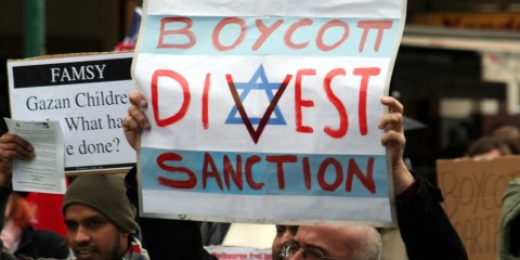 A Boycott, Divestment and Sanctions (BDS) protest against Israel in Melbourne, Australia. (Credit: Mohamed Ouda/Wikimedia Commons)
