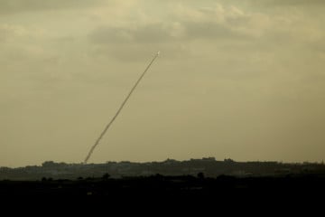 Hamas terrorists launch rockets from the Gaza Strip into Israel. (Yossi Aloni/FLASH90)