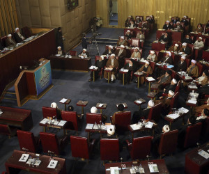 Members of the Iran's Assembly of Experts attend their biannual meeting. (AP Photo/Vahid Salemi)