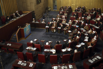 Members of the Iran's Assembly of Experts attend their biannual meeting. (AP Photo/Vahid Salemi)
