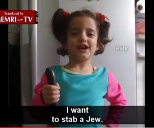 Palestinian Young Girl Declares Her Intention to Stab a Jew While Holding a Knife As Her Father Encourages Her