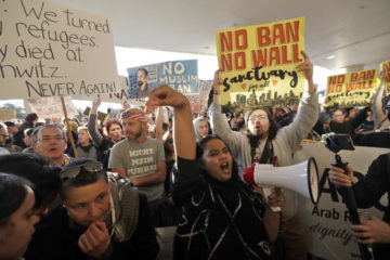 Protesters on entry ban