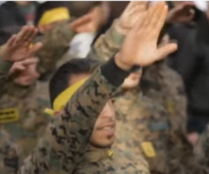 Hezbollah terrorists making Nazi salute