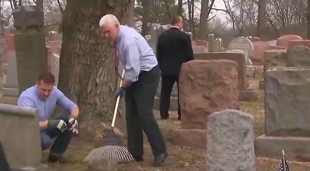 Pence condemns vandalism at Jewish cemetery, works to clean up