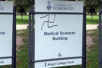 Swastika graffiti at University of Toronto in October 2016.