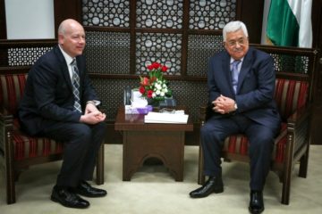 Greenblatt anPA Chairman Mahmoud Abbas and Jason Greenblatt in Ramallah. (Flash90)d Abbas