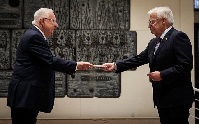 Israeli president welcomes US Ambassador David Friedman to Israel