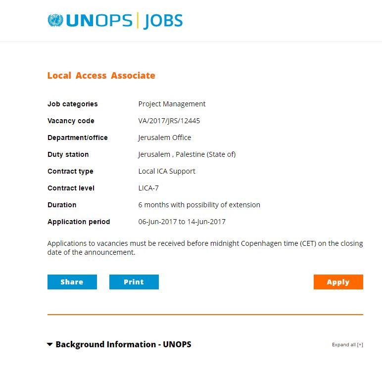 United Nations job posting in Jerusalem, Palestine