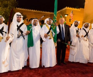 Trump with ceremonial swordsmen at Murabba Palace