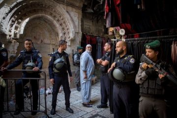 Israeli forces at the entrance to the Temple Mount