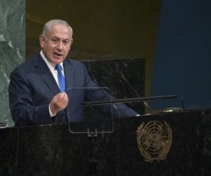 Israeli Prime Minister Benjamin Netanyahu at the United Nations General Assembly Sept. 19, 2017. (AP Photo/Mary Altaffer)