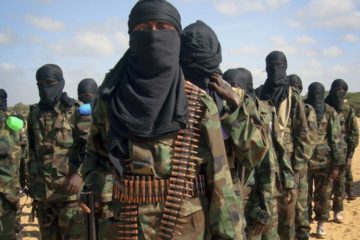 Members of al-Shabab at a rally on the outskirts of Mogadishu, Somalia