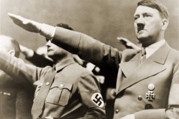 Hitler and Rudolf Hess give Nazi salute