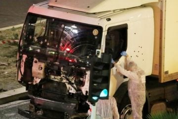 The truck an Islamic terrorist used in an attack in Nice in 2016. (Sasha Goldsmith via AP, File)