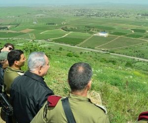 Netanyahu in the Golan Heights, near the Israeli border with Syria
