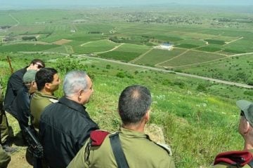Netanyahu in the Golan Heights, near the Israeli border with Syria