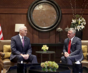 Mike Pence with King Abdullah II in Amman, Jordan. (AP Photo/Raad Adayleh)