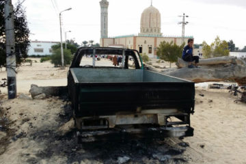 A burned truck in northern Sinai, Egypt. (AP Photo/Tarek Samy)