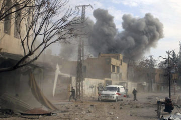 An airstrike near Damascus, Syria. (Syrian Civil Defense White Helmets via AP)