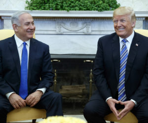 President Donald Trump meets with Israeli Prime Minister Benjamin Netanyahu in the Oval Office. (AP Photo/Evan Vucci)