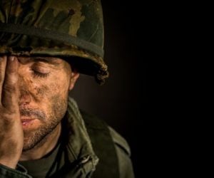 Soldier suffering from PTSD, trauma or loss