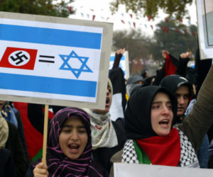 A Nazi swastika displayed at an anti-Israeli rally. (AP Photo/Osman Orsal)
