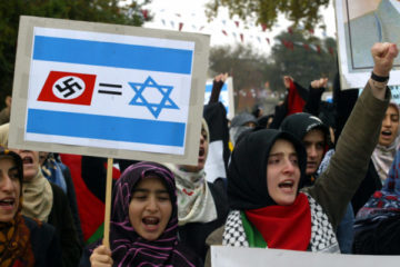 A Nazi swastika displayed at an anti-Israeli rally. (AP Photo/Osman Orsal)