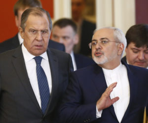 Russian Foreign Minister Sergei Lavrov, left, and Iranian Foreign Minister Mohammad Javad Zarif. (Sergei Karpukhin/Pool photo via AP)