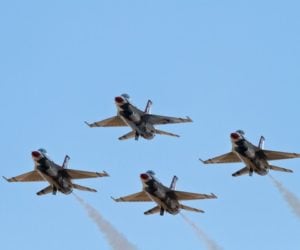 SEPTEMBER 15: US Air Force Demonstration Team Thunderbirds. Flying on f-16 during the annual Air Races on September 15, 2011 in Reno, Nevada