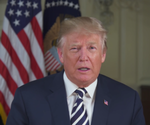 President Trump sends a video message to the embassy opening. (screenshot)