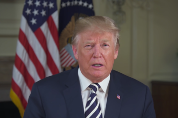 President Trump sends a video message to the embassy opening. (screenshot)