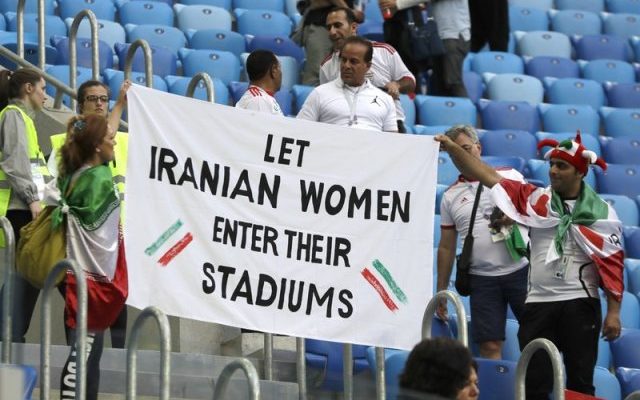 Iran fans unfurl banner at World Cup in support of women