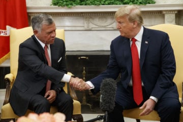 President Donald Trump meets with King Abdullah II of Jordan in the Oval Office. (AP Photo/Evan Vucci)