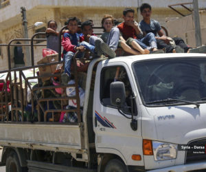 Syrians fleeing from Daraa, southern Syria. (Nabaa Media, via AP)