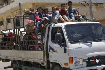 Syrians fleeing from Daraa, southern Syria. (Nabaa Media, via AP)