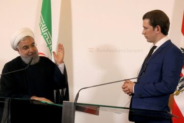 Iranian President Hassan Rouhani and Austria's Chancellor Sebastian Kurz. (AP Photo/Ronald Zak)
