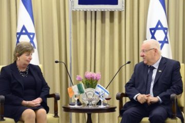Israeli President Reuven Rivlin (R) and Ambassador of Ireland to Israel Alison Kelly