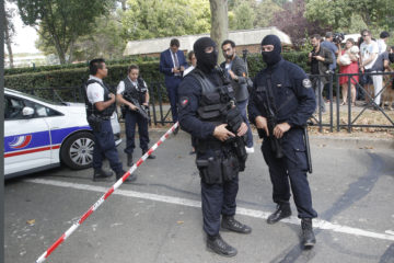 French police after a knife attack in Trappes, west of Paris. (AP Photo/Michel Euler)