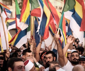 Members of the Druze community and their supporters protest in tel Aviv. (Tomer Neuberg/Flash90)