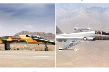 Iran's "new" Kowsar jet (R) and the US' 1950s-era F-5 (L). (Twitter)