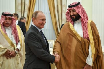 Russian President Vladimir Putin with Saudi Arabia Crown Prince Mohammed bin Salman. (Yuri Kadobnov, Pool Photo via AP)