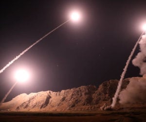 Iranian missiles fired from Kermanshah in western Iran. (Sepahnews via AP)