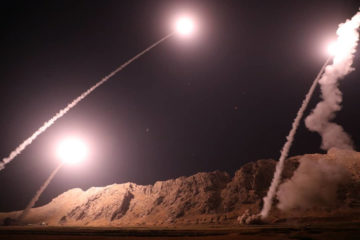 Iranian missiles fired from Kermanshah in western Iran. (Sepahnews via AP)