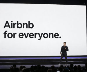 Airbnb co-founder and CEO Brian Chesky at an event protesting fines for short-term rentals. (AP Photo/Eric Risberg, File)