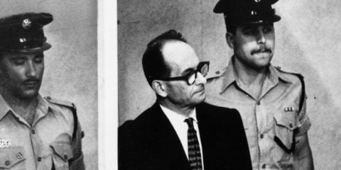 Adolf Eichmann on trial in Jerusalem. (AP Photo/File)