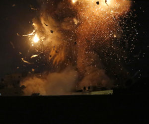 An Israeli airstrike on Hamas' Al-Aqsa TV station. (AP Photo/Hatem Moussa)