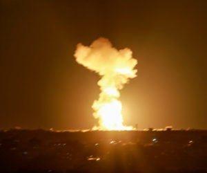 Smoke and fire rises following an Israeli air strike in Gaza Strip on Nov. 12, 2018. (Abed Rahim Khatib/Flash90)