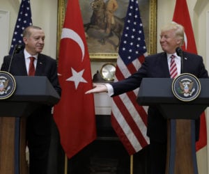 Donald Trump and Recep Tayyip Erdogan. (AP Photo/Evan Vucci, File)